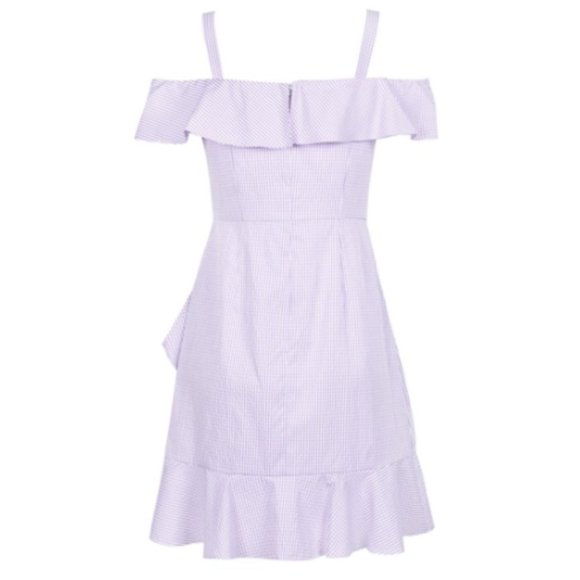 Donna Morgan for Anthropologie Lavender Gingham Flutter Dress 4 - Picture 3 of 13